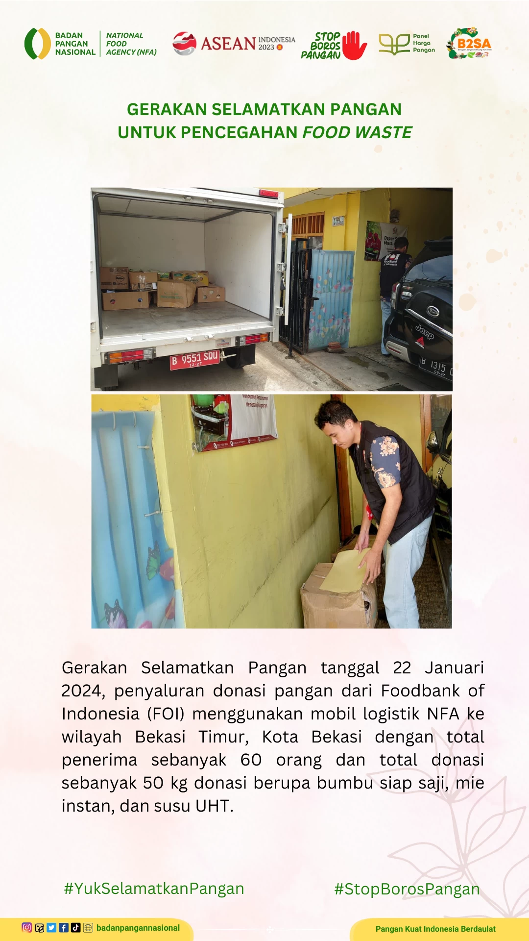 Penjemputan/Penyaluran Donasi Sisa Pangan 22 Januari 2024