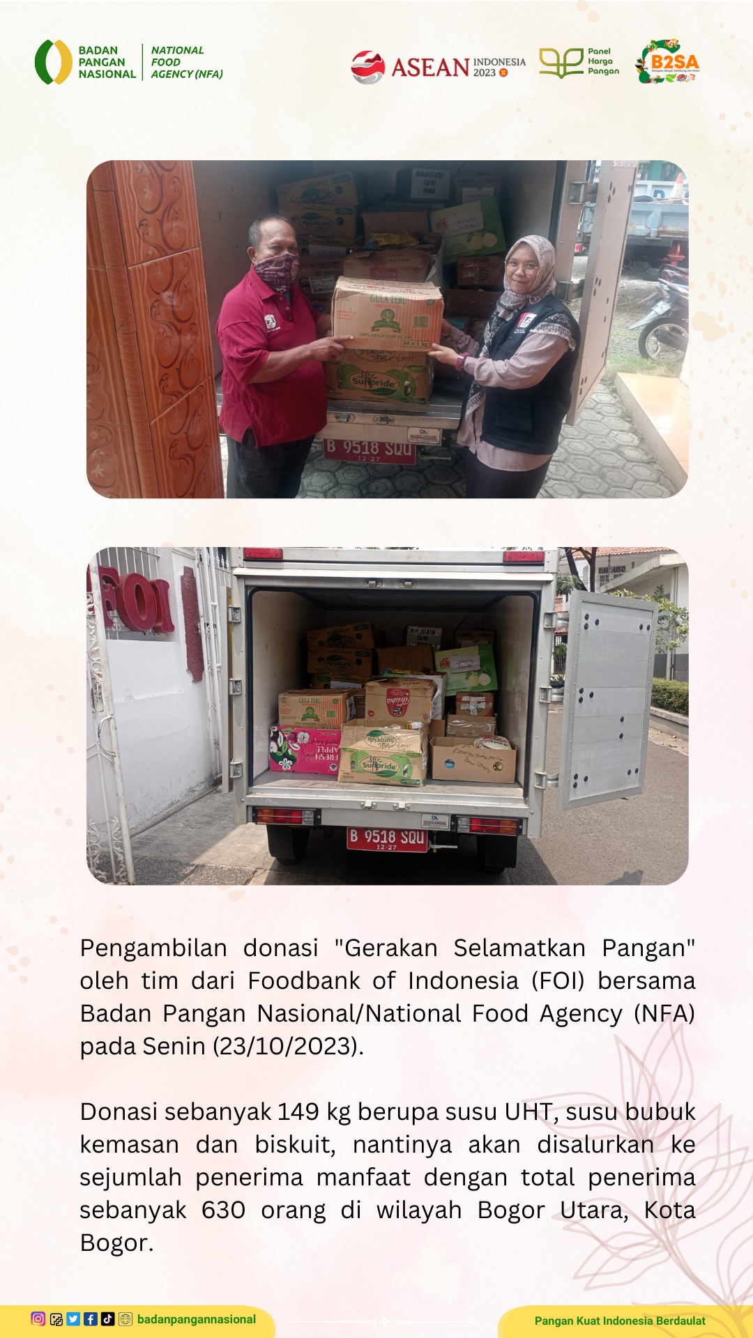 Penjemputan/Penyaluran Donasi Sisa Pangan 23 Oktober 2023