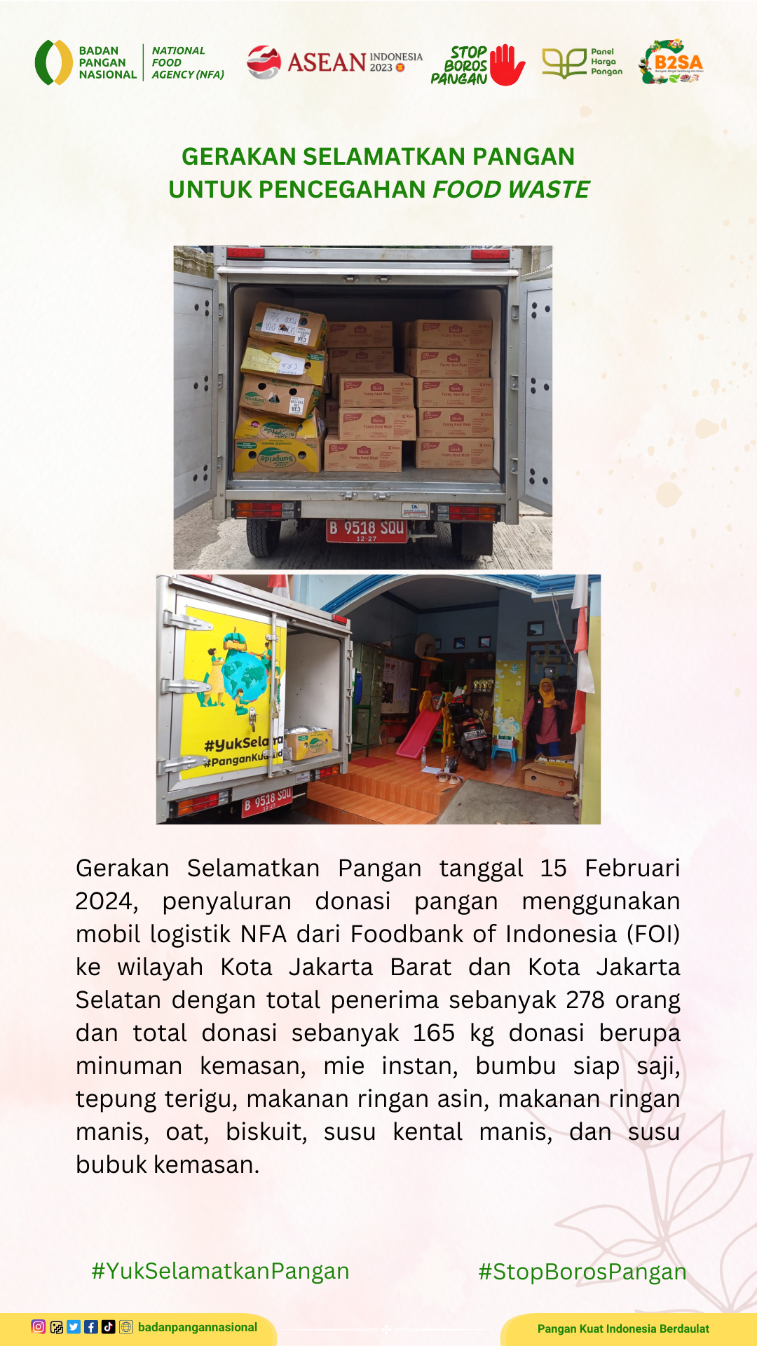 Penjemputan/Penyaluran Donasi Sisa Pangan 15 Februari 2024