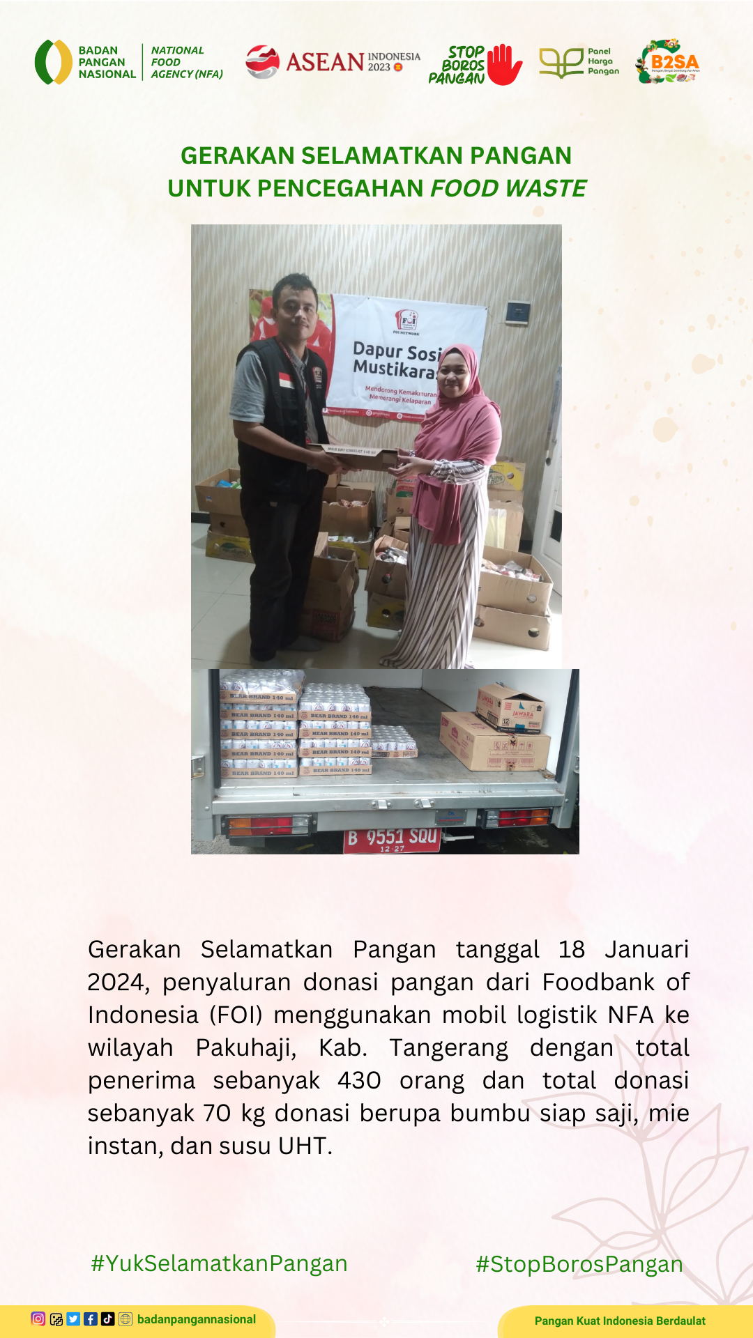 Penjemputan/Penyaluran Donasi Sisa Pangan 18 Januari 2024