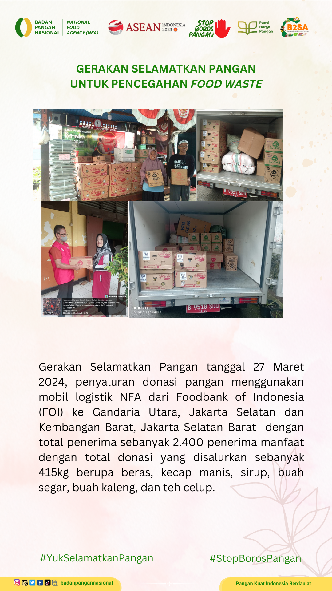 Penjemputan/Penyaluran Donasi Sisa Pangan 27 Maret 2024