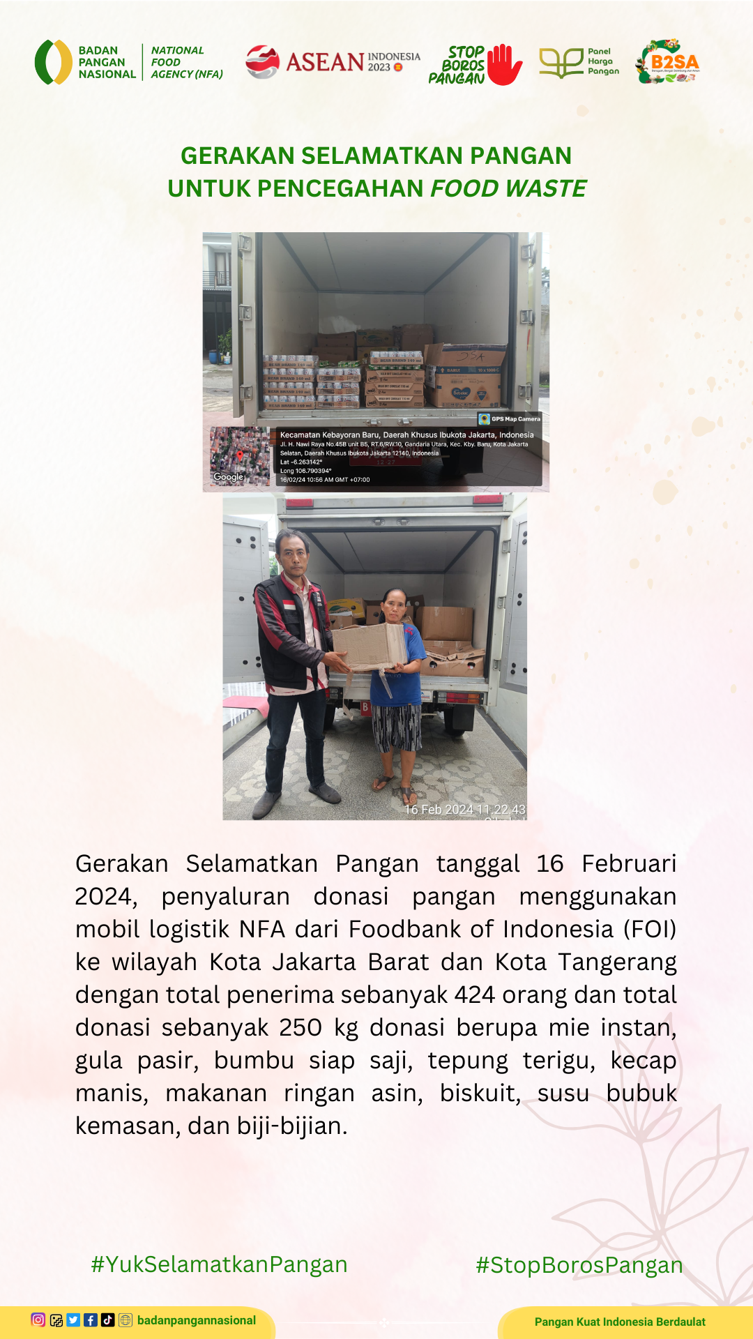 Penjemputan/Penyaluran Donasi Sisa Pangan 16 Februari 2024