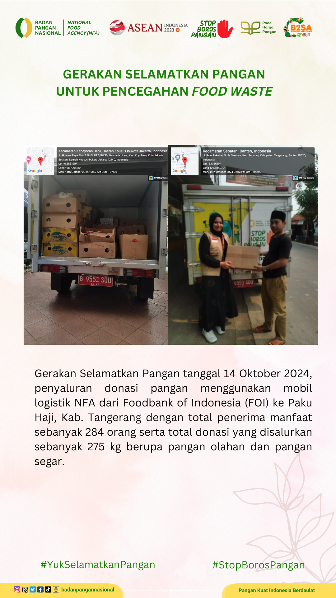 Penjemputan/Penyaluran Donasi Sisa Pangan 14 Oktober 2024